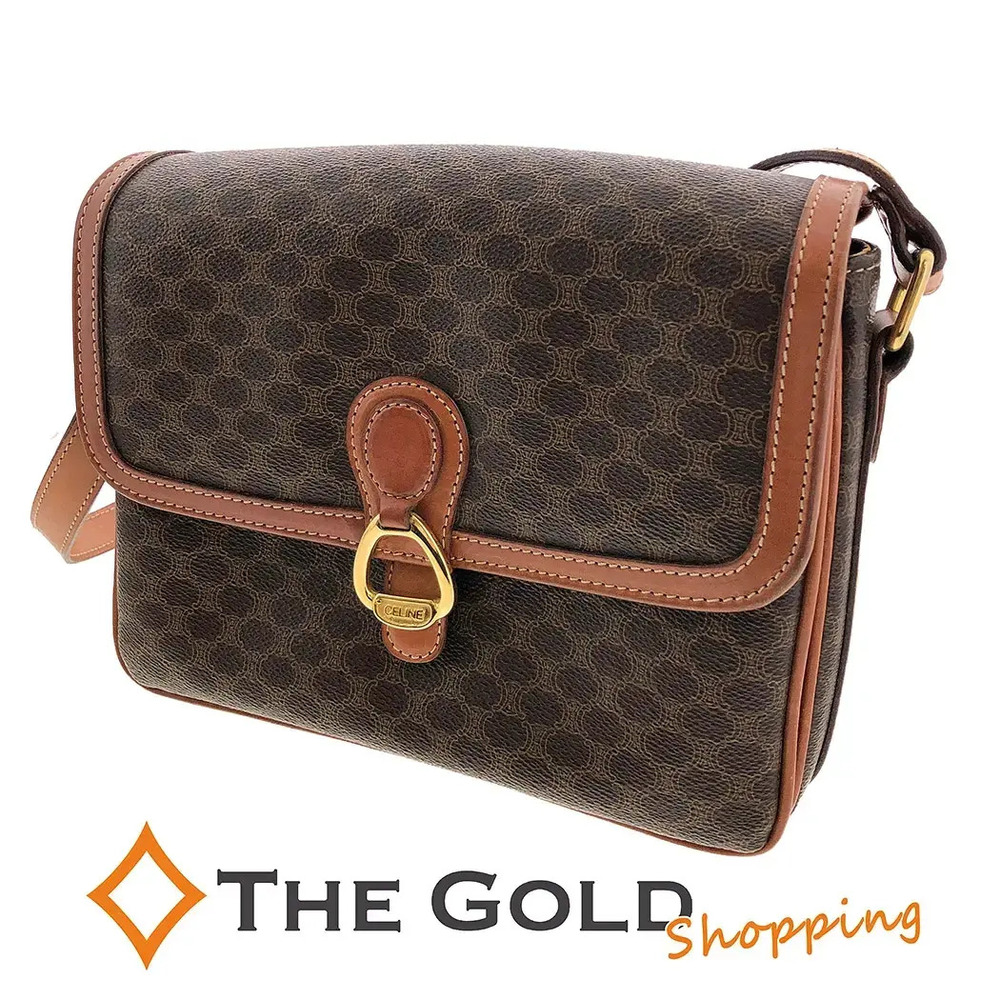 Celine Macadam Shoulder Bag Leather Crossbody Brown